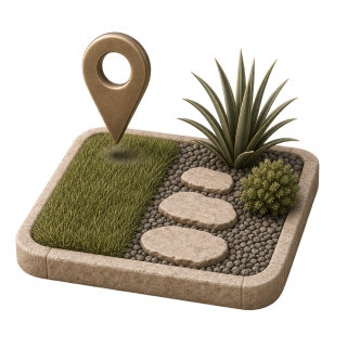 Landscape project area marked with a location pin