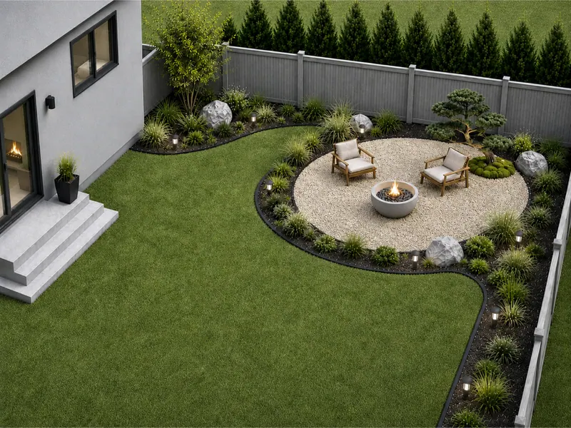 Backyard patio with pea gravel